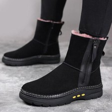 Men's Suede Snow Ankle Boots Warm Winter Shoes Zip Fleece Lining Round Toe Retro
