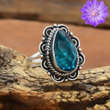 Blue Topaz Gemstone 925 Sterling Silver Ring Handmade Jewelry Ring For Gift