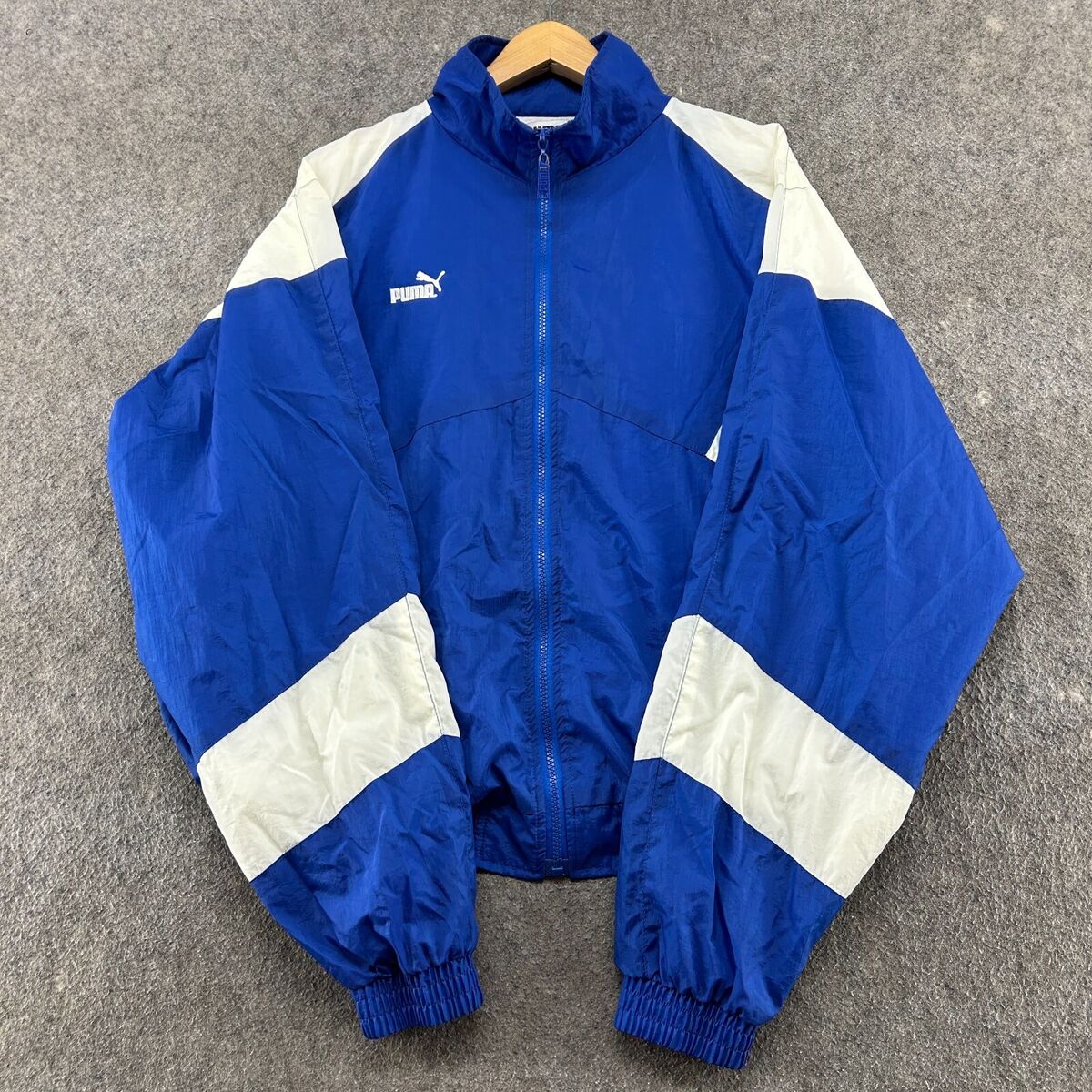 VINTAGE Puma Jacket Mens M Blue White Windbreaker Emerald VINTAGE Puma Jacket Mens M Blue White Windbreaker Emerald