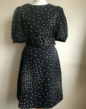 SALE 6 8 Only Black polka dot A-line dress Wide belt Puff sleeves Warehouse
