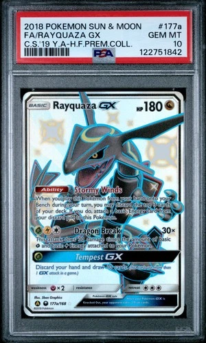 2018 POKEMON SUN & MOON CELESTIAL STORM #177A FULL ART/RAYQUAZA GX PSA 10
