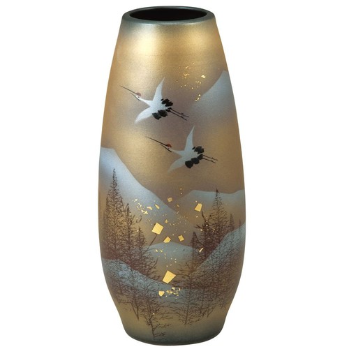 KUTANI YAKI(ware) Vase Crane and gold clouds - Thumbnail 3