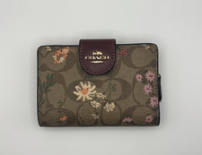 Coach Signature Floral Print Wallet Brown Burgundy Wildflower Zip Around