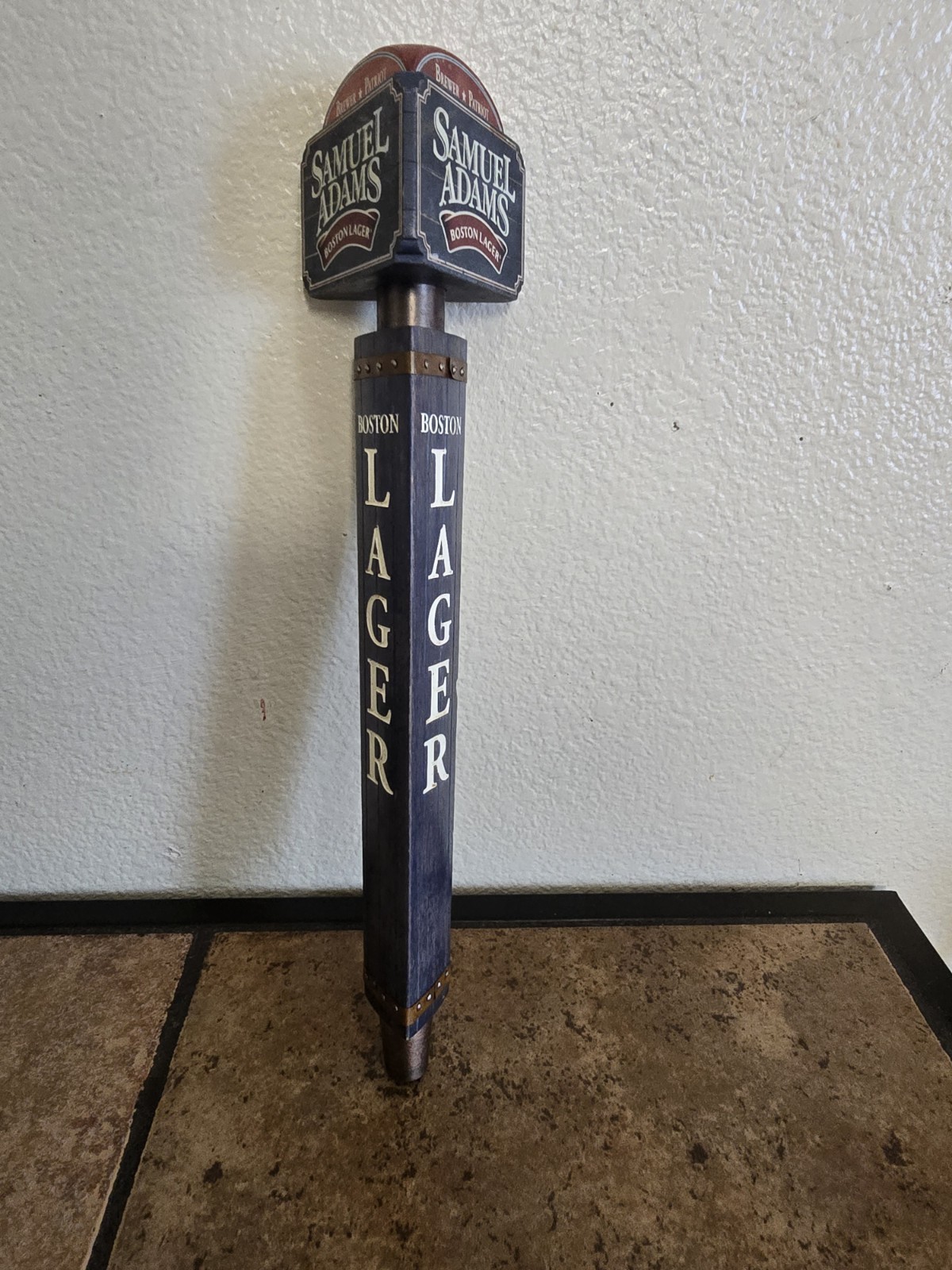 Wow Samual Sam Adams Boston Lager Beer Tap Pull Handle 3 Sided 13.5” Navy Blue