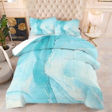 Blue Twin Comforter Set: Twin Size Light Blue Marble Bedding Sets for Teens G...