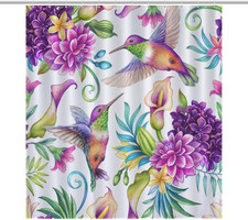 Watercolor Flower Hummingbird Shower Curtain Spring Butterfly Floral Plant Natu