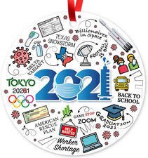 Christmas Ornament 2021, Large 3.75" round Metal Ornament, Outdoor Tree Decorati