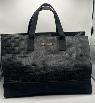 DKNY Black Woven Textured Tote Bag