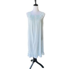 Vtg Barbizon Sleeveless Long Nightgown Sz S Light Blue Embroidery  Lace Details