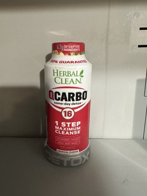 Herbal Clean QCarbo16 Same Day Detox Drink Tropical Flavor 16 Fl Oz Exp 10/2026