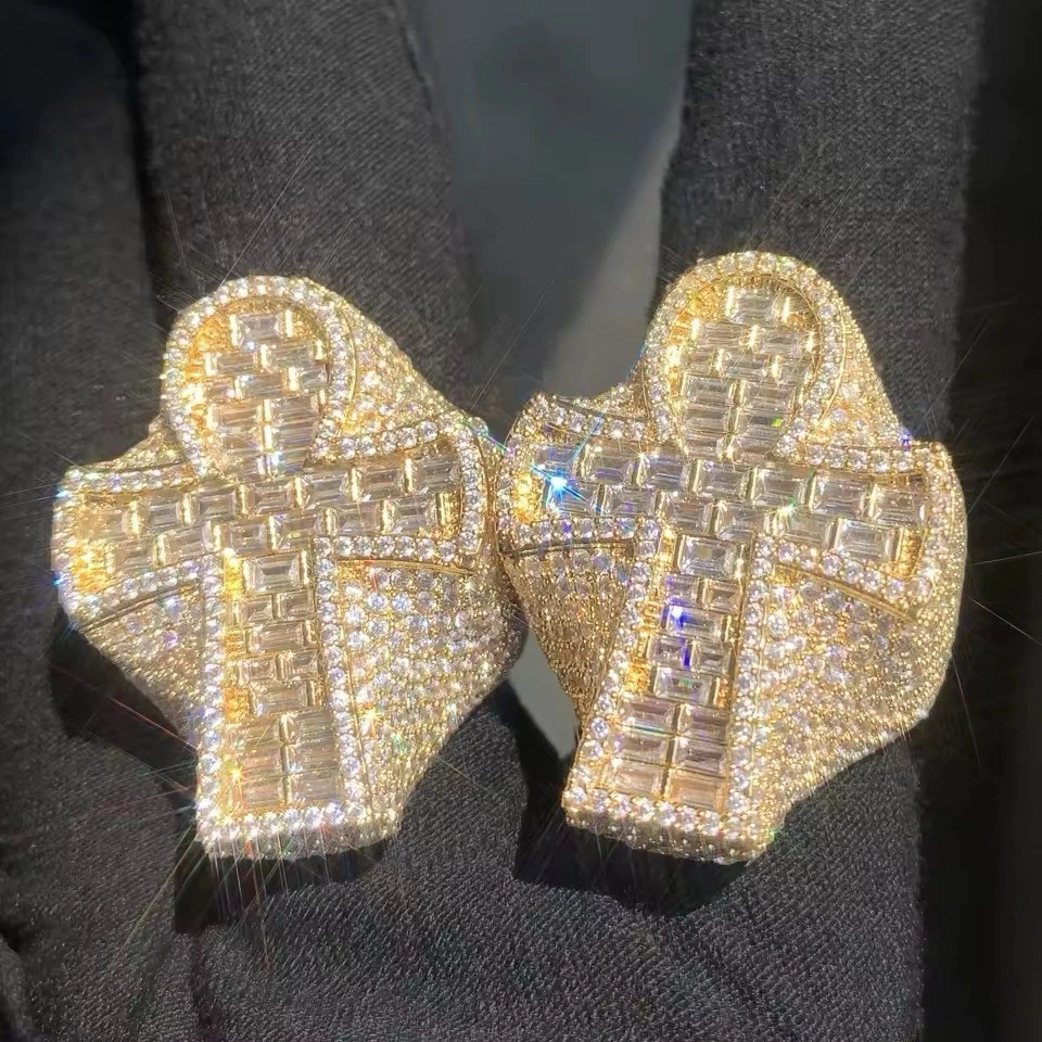 Anillo Cruzado Baguette Helado 5A Circonita Circonita Hip Hop Bling Joyería Hombres Mujeres Foto 4 de 4