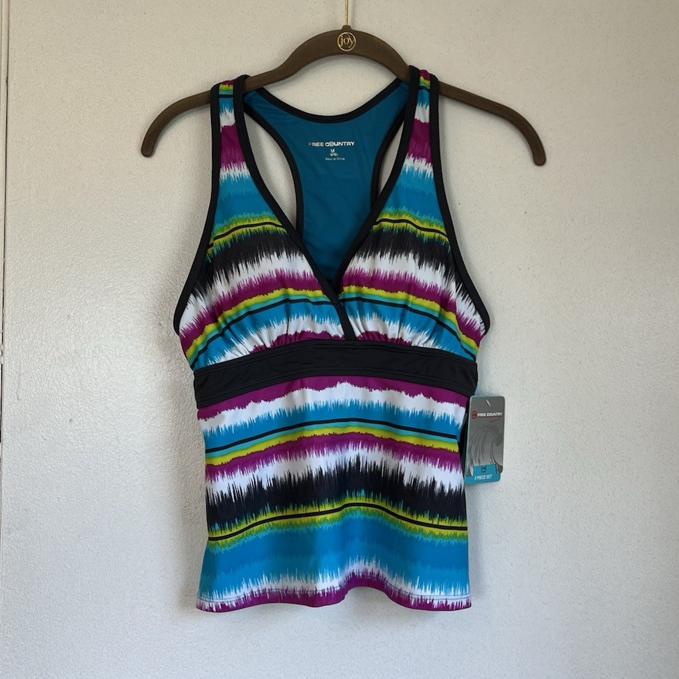 Free Country Racerback Caribbean Turquoise Steel Tankini Women's Size Medium NWT