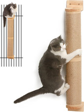 Wall-Mounted Cat Scratching Post - 35" Rubber Wood Multi-Function Design