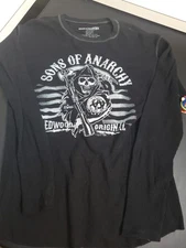 SONS OF ANARCHY Black T-Shirt GRIM REAPER ANARCHY "A" SCYTHE Chest Title Small