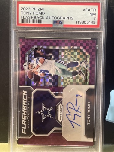 2022 Prizm Tony Romo #FA-TR Flashback Auto Purple /15 PSA 7