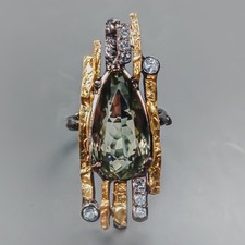 20 ct Art ring Natural Green Amethyst Ring 925 Sterling Silver Size 8 /R437987