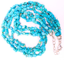 Natural Blue Turquoise 925 Sterling Silver Beaded 3-Row Necklace 17" 45 Grams