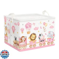 Clastyle Large Pink Train Animal Baby Girl Basket Collapsible Rectangle Flowe