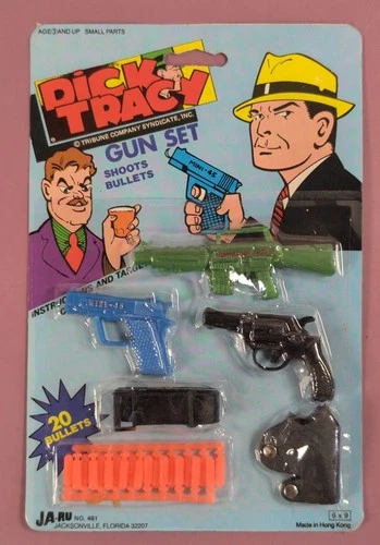 Vintage JA-RU Dick Tracy Gun Set No. 481 Toy Shoots Bullets Hong Kong