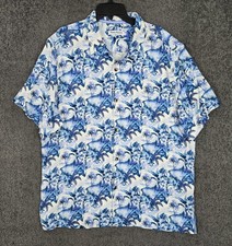 Tommy Bahama Shirt Men's XL Blue Silk Short Sleeve Button Up Camp Floral MINT