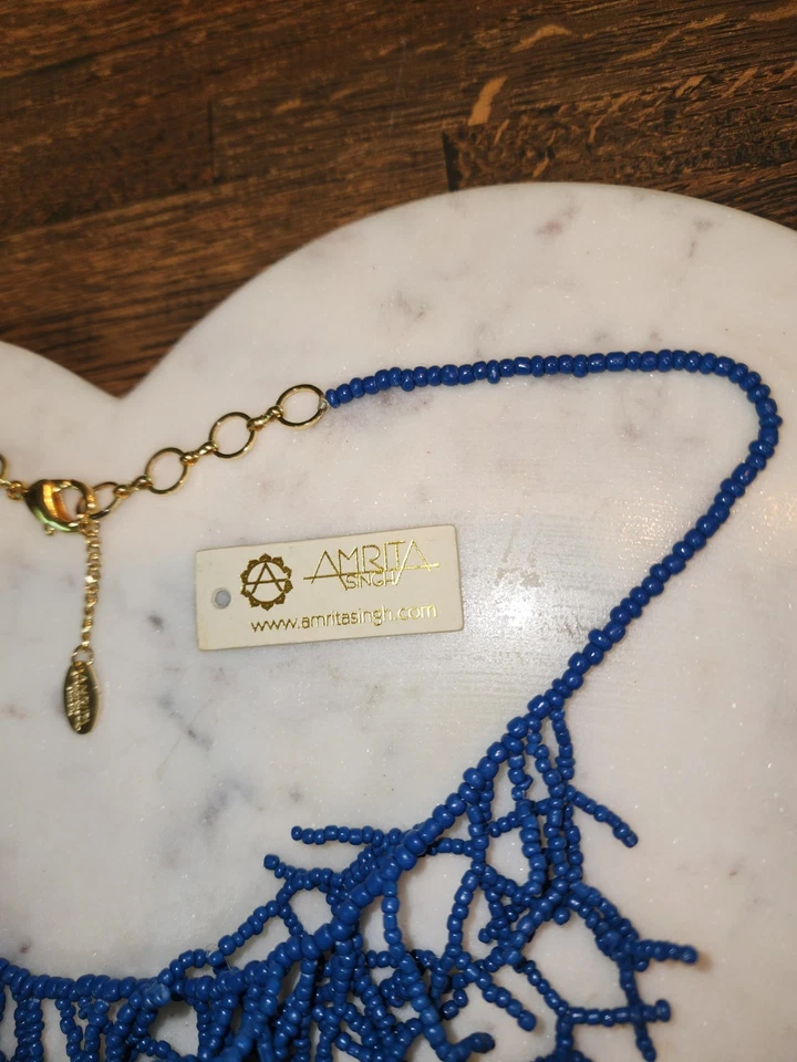 Impresionante Collar Amrita Singh Azul Coral Estilo Cuentas 18" Con Cierre Tono Dorado Foto 2 de 4