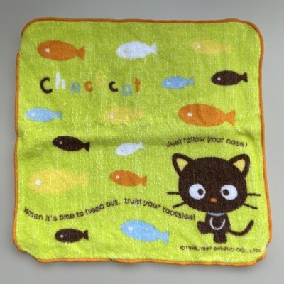Sanrio Choco Cat Mini Towel 1997 Green/Yellow, Heisei Retro, Preowned w/