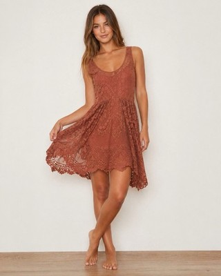 Free People Sleeveless Intricate Lace Asymmetrical Hemline Dress Women Sz S