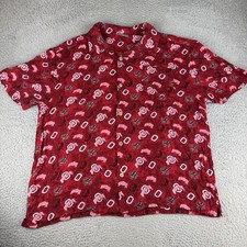 Vintage Ohio State University Buckeye Hawaiian Style Button Up Shirt Xl Brutus
