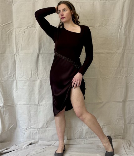 Vintage 90s Y2K Donna Karan Signature Chocolate Brown Bias Cut Midi Dress size M - Picture 6 of 16