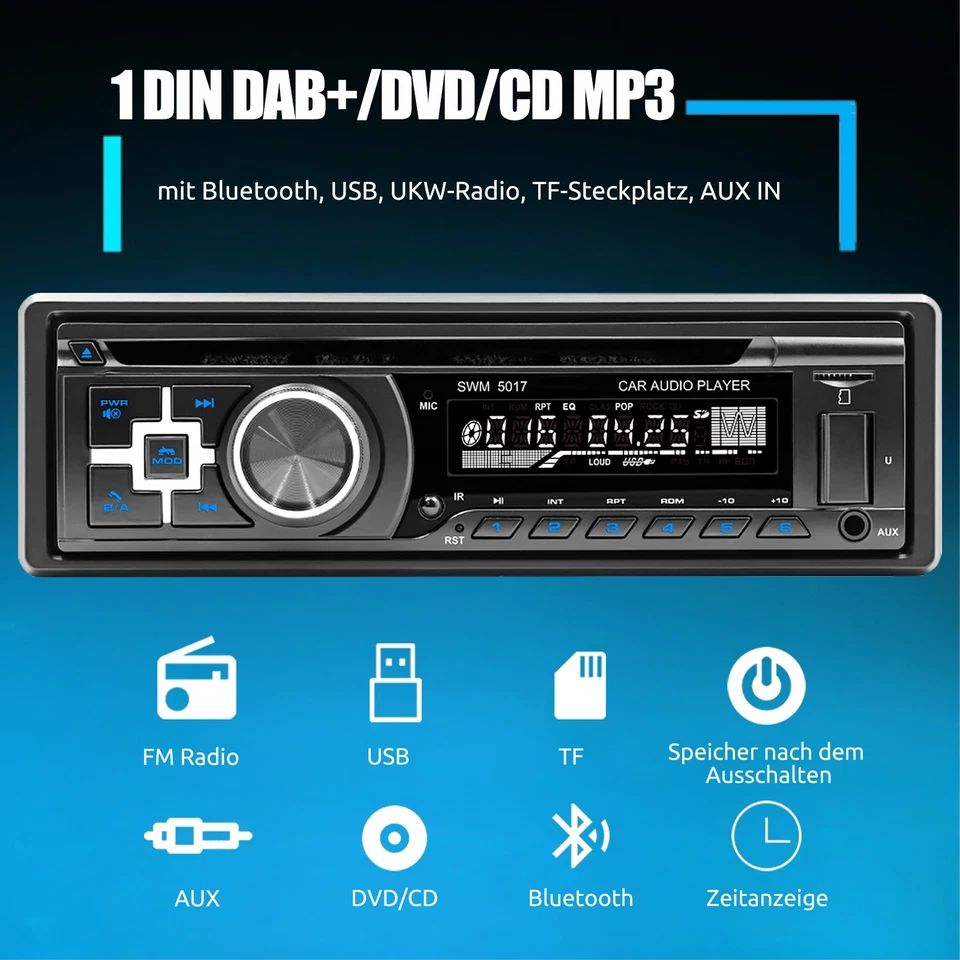 Autoradio mit DAB+ CD DVD Player MP3 USB Bluetooth Freisprech 1 DIN SD Aux-In FM - Bild 2 von 4