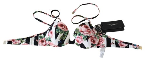 DOLCE & GABBANA Bikini Tops Multicolor Striped Rose Print Swimwear IT1 / XS $400 - Picture 4 of 7
