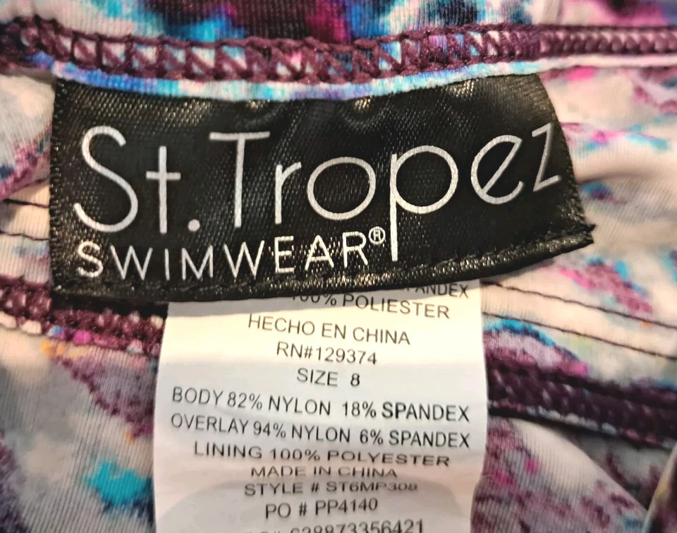 Top de baño St. Tropez Tankini para mujer 8 sujetador acolchado púrpura azul blanco Foto 2 de 4