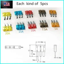 Micro3 3 Prong Blade Fuses Assortment Kit Set 5A 7.5A 10A 15A 20A