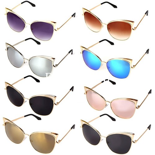 Womens Gold Retro Cat Eye Sunglasses Classic Designer Vintage Fashion Shades - Picture 3 of 11