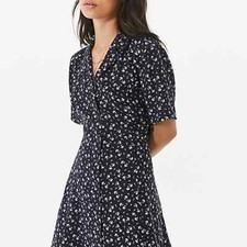 URBAN OUTFITTERS Navy Ditsy Tea Dress Front Tie
