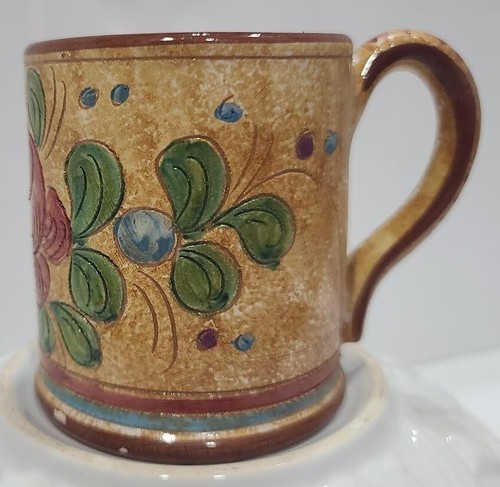 Vintage STONEWARE / Glazed Coffee Mug ~ Stamped * ORVIETO * ~ Etched ~ Flower - Picture 3 of 8