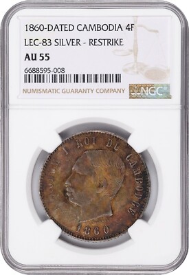 CAMBODIA. 4 Francs, 1860 Restrike LEC 83 Norodom I. NGC AU 55 | eBay