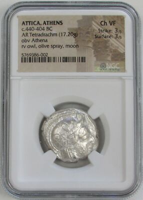 440- 404 BC SILVER ATTICA ATHENS TETRADRACHM ATHENA OWL COIN NGC