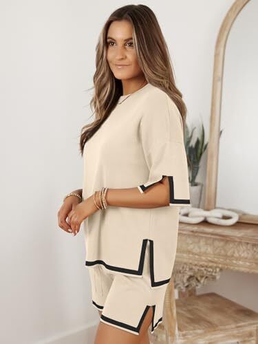 Damen 2-teilige Outfits passende Lounge-Sets für Frauen Sommer Medium Aprikose - Bild 5 von 8