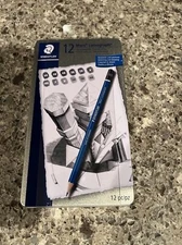 Staedtler Mars Lumograph Design & Drafting Graphite 12 Pencil Set Storage Tin 