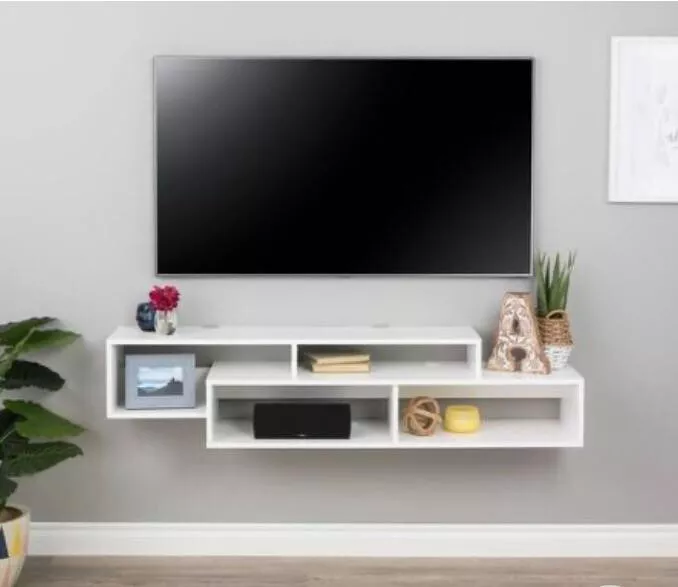 TV Console, Floating Shelf TV Wall, Wooden TV Stand, Accent Wall  Behind TV