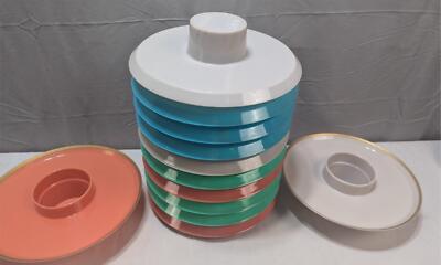 12 VTG MCM Hi-Snack Alexander & Wilson Co. Serv-Rite Party Trays Grn Turq Orange