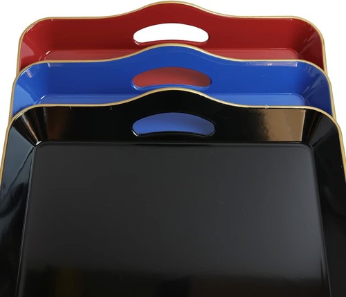 Large Red Decorative Tray, Elegant Plastic Serving Tray with Handles, Table Tray - Picture 7 of 7