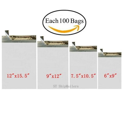 400 Combo Poly Mailers Bags Each 100 6x9 7.5x10.5 9x12 12x15.5 - ST ShipMailers