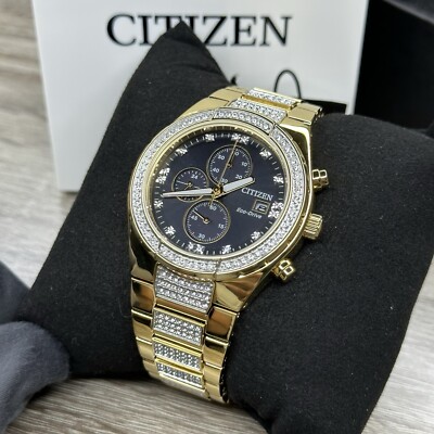 NEW CRYSTALS  Citizen Eco-Drive Black Dial Diamond Markers Mens Watch CA0752-58E