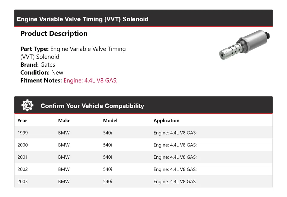 Para BMW 540i 1999-2003 4,4 L V8 motor de gas VVT puertas solenoides 2000 2001 2002 Foto 2 de 4