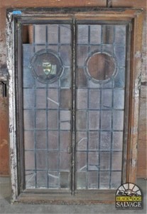 City of Philadelphia Salvaged Leaded Glass Window in Metal Casement, 78.8"