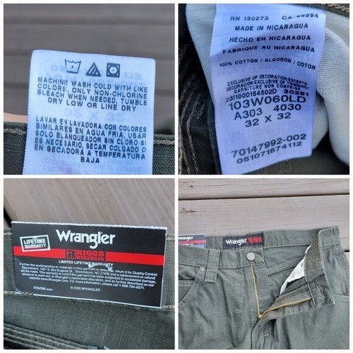 Pantalones Ranger Wrangler RIGGS Ropa de Trabajo Carpintero Ripstop Algodón Lona Verde 32x32 - Imagen 6 de 8