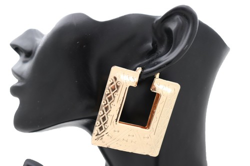 Women Hook Earrings Gold Color Metal Big Square Shape Sexy Geometric Statement - Bild 6 von 12