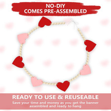 Valentines Day Decorations, Wood Bead Garland with Pink Red Felt Hearts for V...